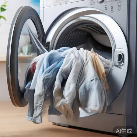 洗衣机洗好衣服,取衣晾晒。