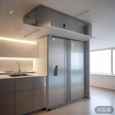 客餐厅吊顶新选择：冰箱嵌入设计，美观实用两不误