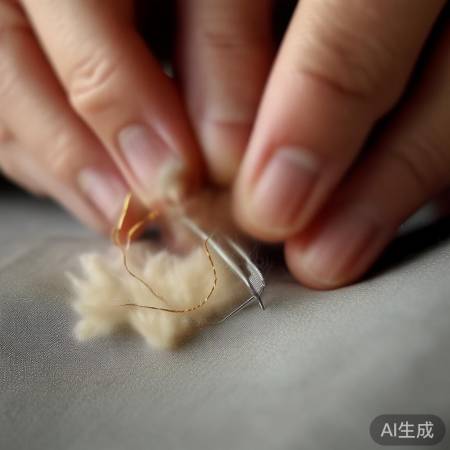 用针线缝合跑绒，更自然美观
