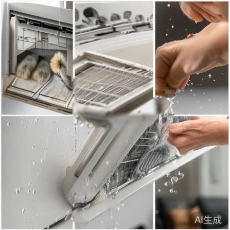 空调清洗步骤：揭面纱，刷洗晾干